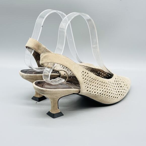 Jeffrey Campbell Shoes Womens 8.5 Beige Suede Slingback Perforated Kitten Heels - Picture 9 of 13